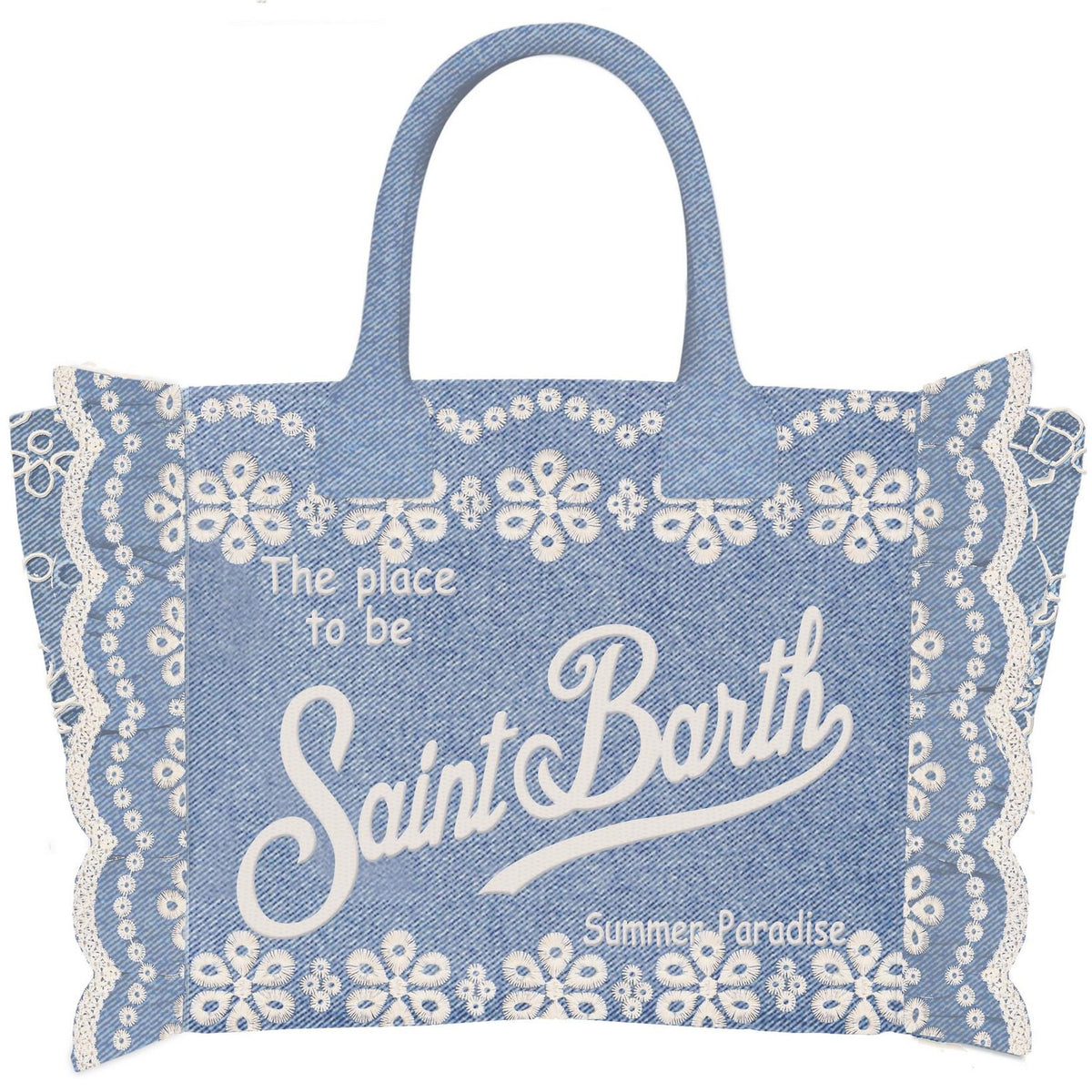 MC 2 SAINT BARTH Borsa   VANITY VOLANT N SANGALLO FLOWERS DENIM EMB 